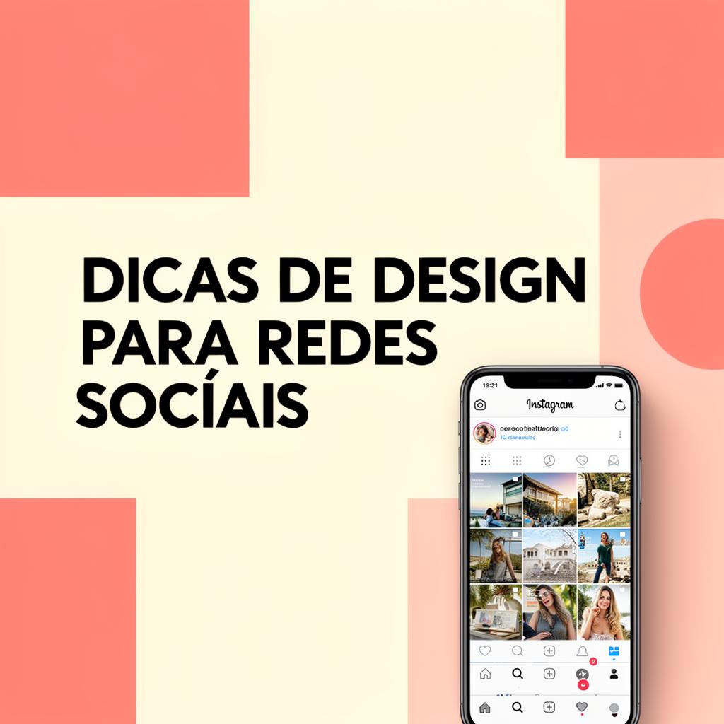 Capa editorial com tipografia em português destacando 10 dicas de design para redes sociais, com elementos gráficos coral e creme