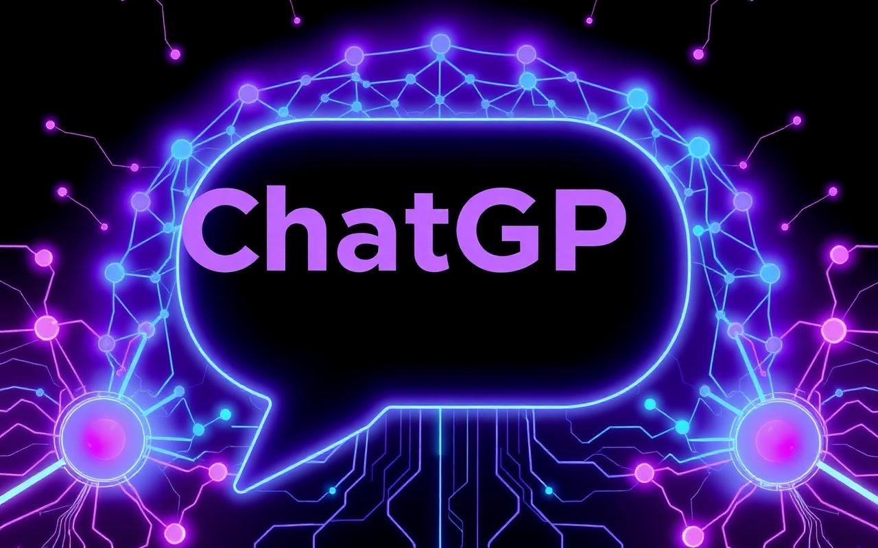 Capa editorial sobre ChatGPT e inteligência artificial para conteúdo, balão de fala neon