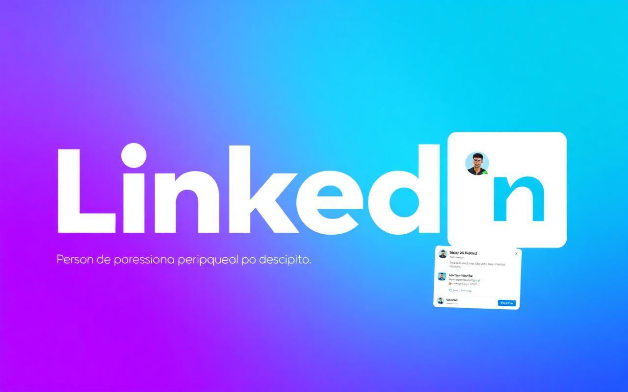 Capa editorial sobre LinkedIn para marca pessoal com mockup de perfil sobre gradiente azul e violeta
