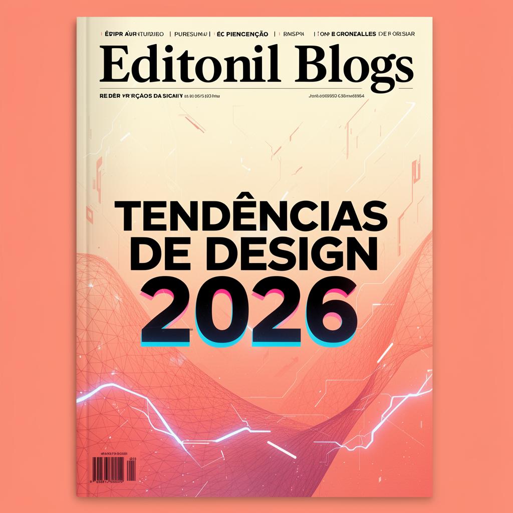 Capa editorial com tipografia bold em português destacando tendências de design para redes sociais em 2026